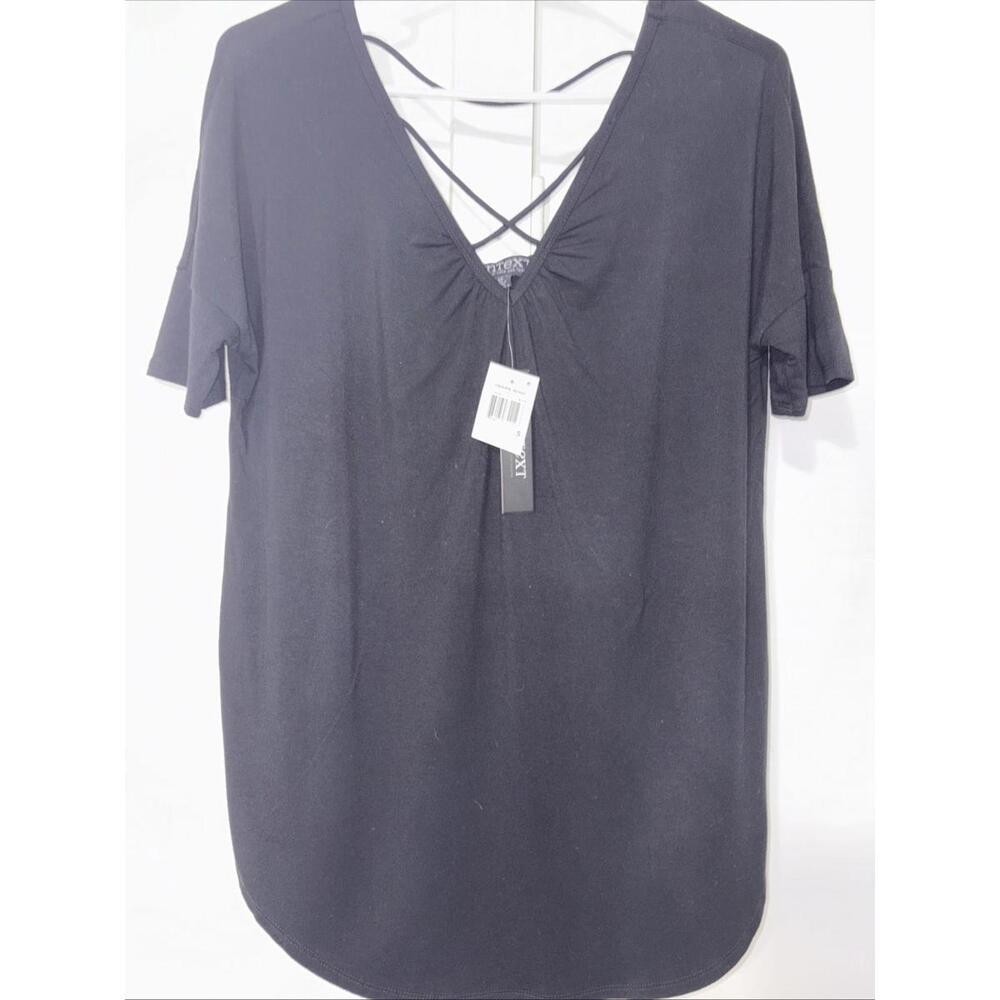 Context Women’s Black Short Sleeve Strappy Casual Blouse Top Medium‎